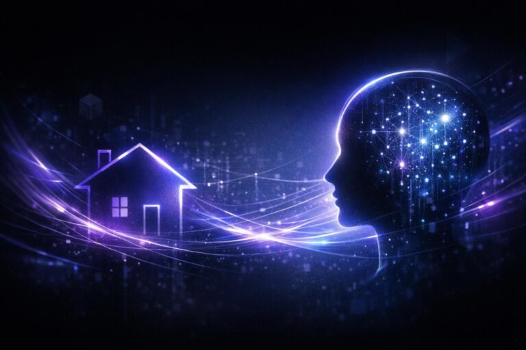 Abstract editorial illustration for AGI by 2030: Why the UK Mortgage Adviser Is Better Positioned Than You Think.