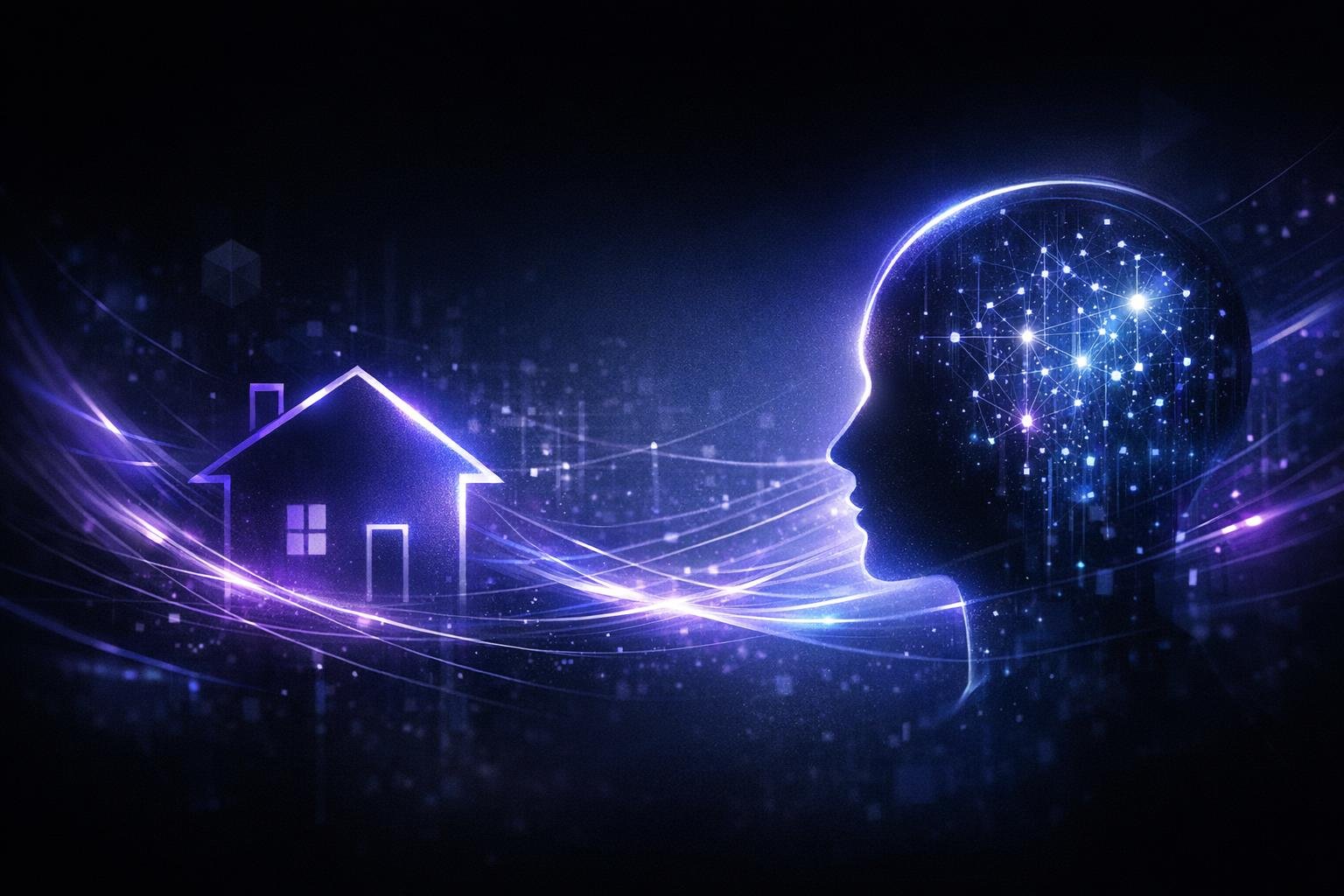 Abstract editorial illustration for AGI by 2030: Why the UK Mortgage Adviser Is Better Positioned Than You Think.